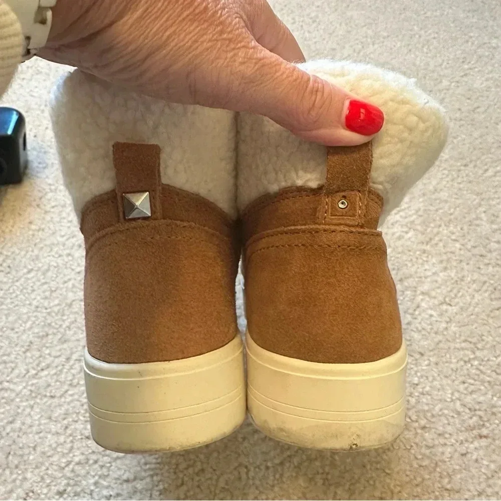 Marc‎ Fisher Darlen Brown Tan Leather Sherpa Casual Winter Lace Ankle Boots
